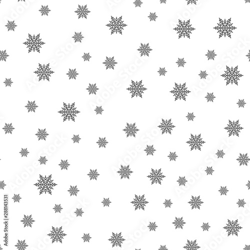 Snowflakes seamless pattern layout. Small gray snowflakes on white background. Template for christmas gifts wrapping paper. Winter season wallpaper vector illustration.