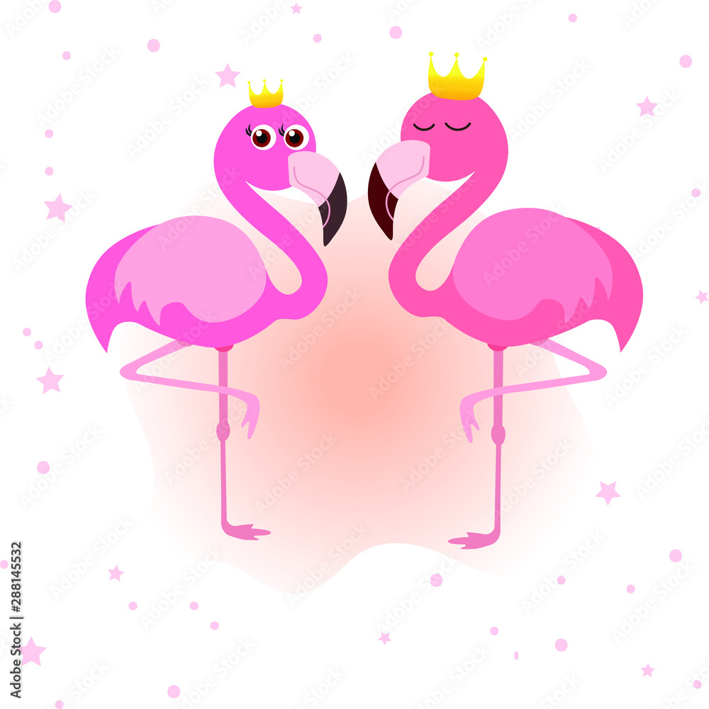 Cute flamingo, golden crown, vector illustration Cute flamingo, golden crown, vector illustration