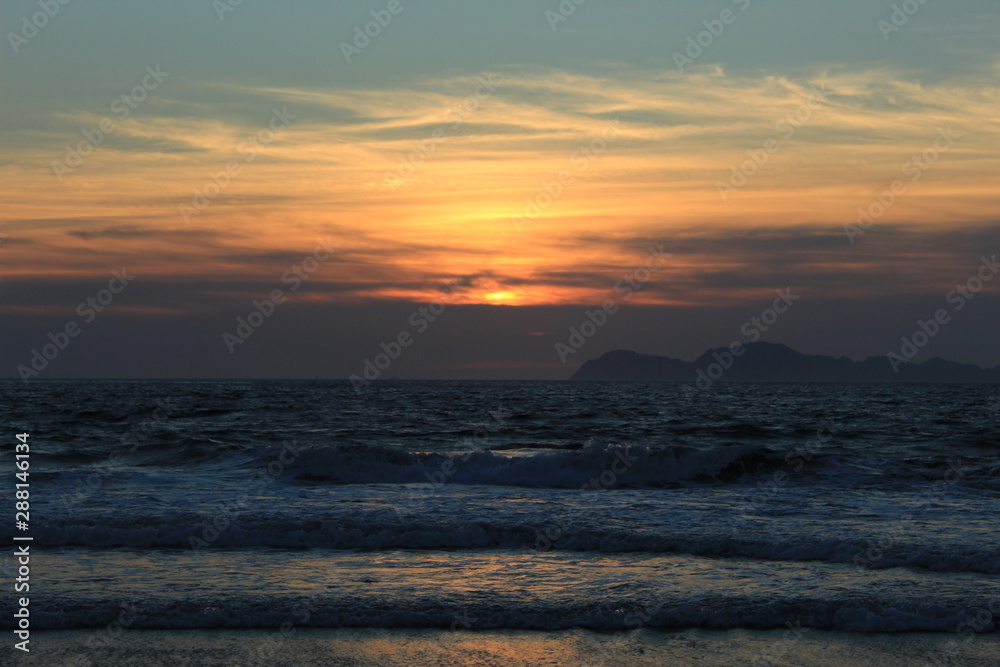 Sunset in Samil Beach, near Vigo city in Spain
