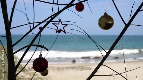 Christmas in the tropes at a beach with the Pacific Ocean photo