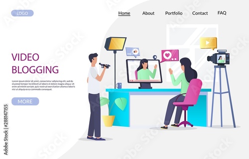 Video blogging vector website landing page design template