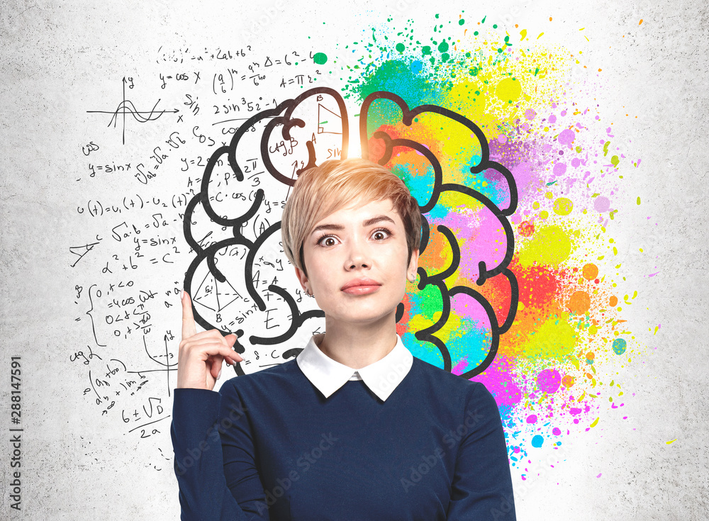 Woman pointing up, brainstorm concept Woman pointing up, brainstorm concept