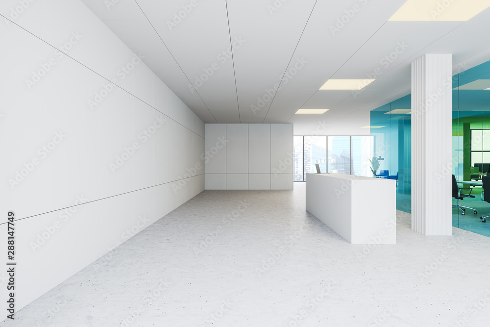 White office with reception table White office with reception table