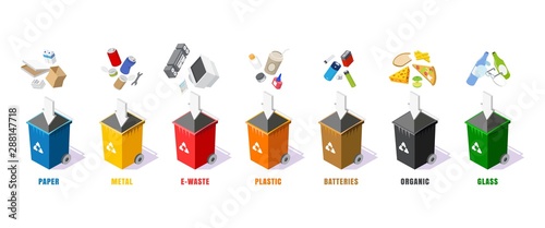 Garbage containers in different colors, vector isolated illustration
