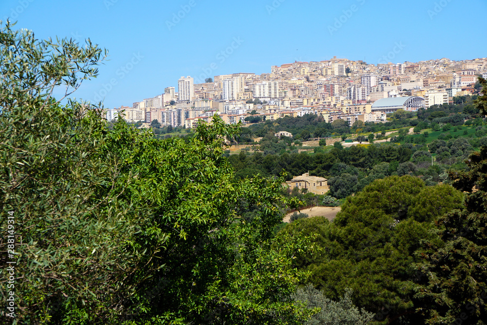 View to Agrigento from the valley of temples                                                   