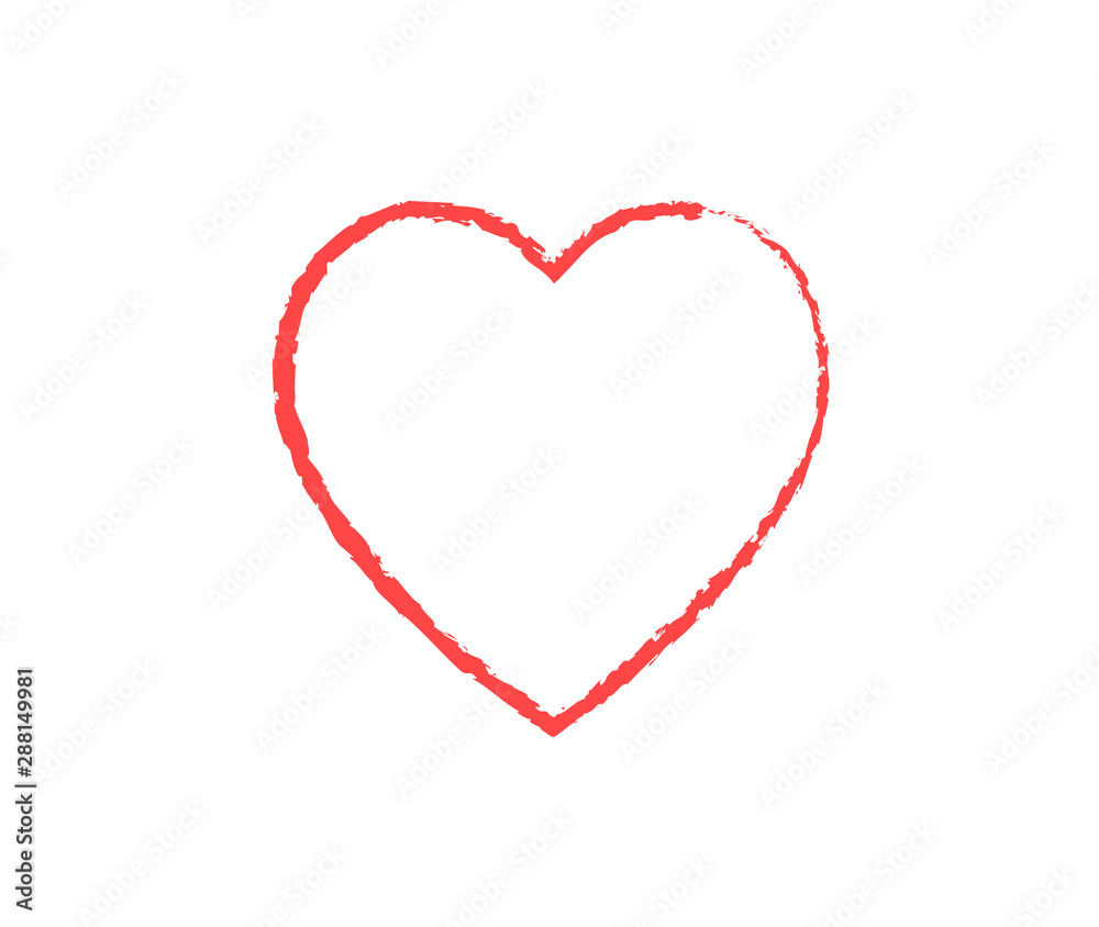 Red heart sign isolated on white. Valentines day icon. Hand drawn shape. Vector illustration Red heart sign isolated on white. Valentines day icon. Hand drawn shape. Vector illustration