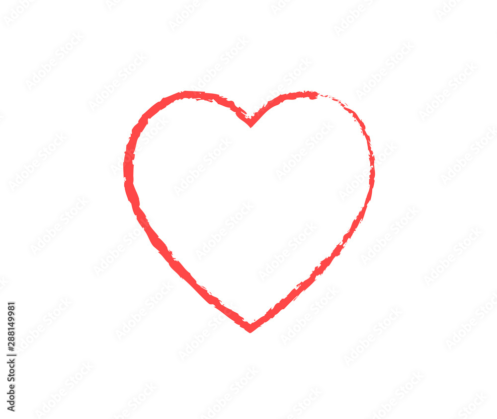 Red heart sign isolated on white. Valentines day icon. Hand drawn shape. Vector illustration