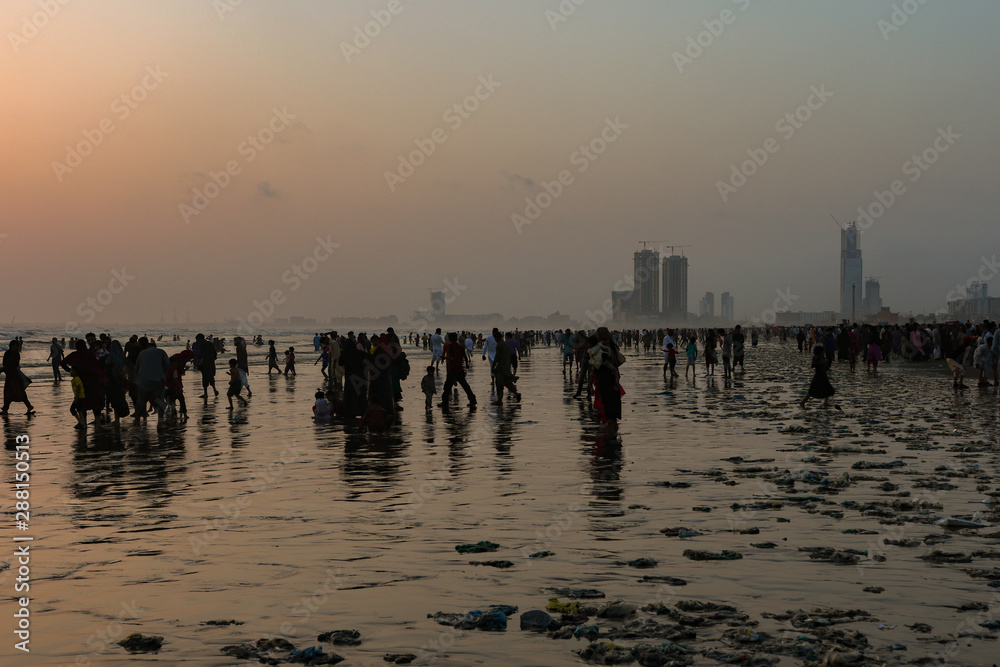 Crowd and Trash at Clifton beach Karachi