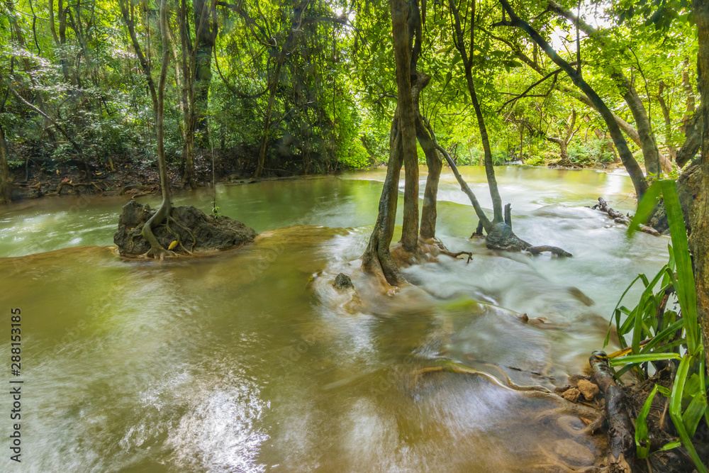 Huai Mae Khamin Waterfalls in Tropical Rainforest at Kanchanaburi Province, Thailand