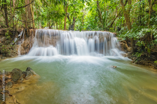 Huai Mae Khamin Waterfalls in Tropical Rainforest at Kanchanaburi Province  Thailand