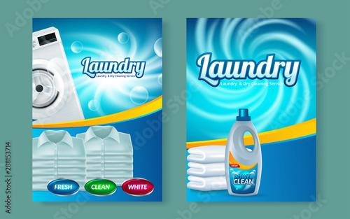 Washing machine on abstract vector flyer. Brochure design template