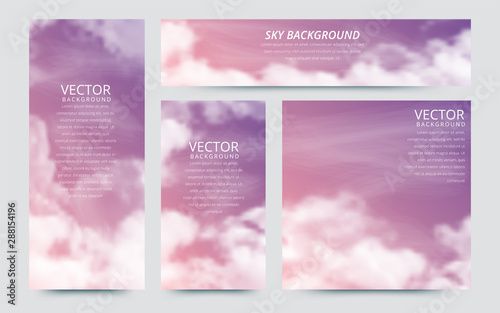 A set of flyers with realistic sky and cumulus clouds. The image can be used to design a banner and postcard. Vector illustrations
