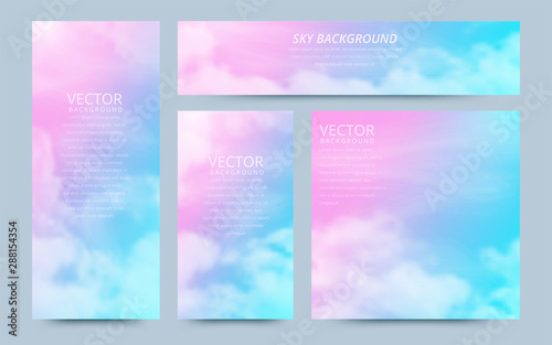 A set of flyers with realistic sky and cumulus clouds. The image can be used to design a banner and postcard. Vector illustrations