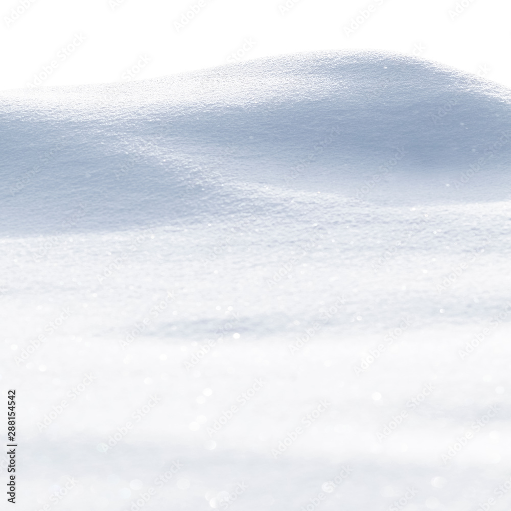 White clean snow texture. Snowdrift isolated on white background.