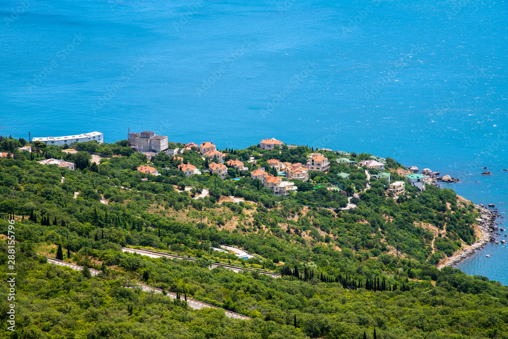 View of the village of Foros and the Black Sea from a height. Crimea