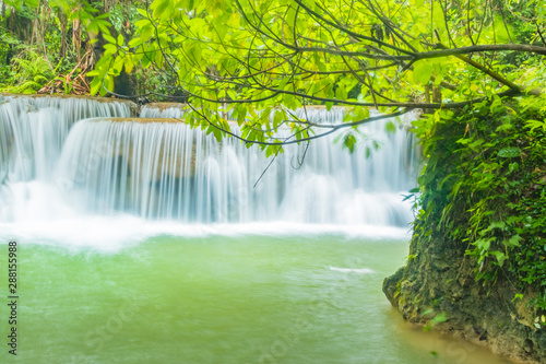 Huai Mae Khamin Waterfalls in Tropical Rainforest at Kanchanaburi Province  Thailand