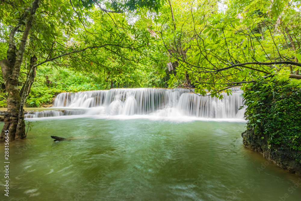 Huai Mae Khamin Waterfalls in Tropical Rainforest at Kanchanaburi Province, Thailand Huai Mae Khamin Waterfalls in Tropical Rainforest at Kanchanaburi Province, Thailand