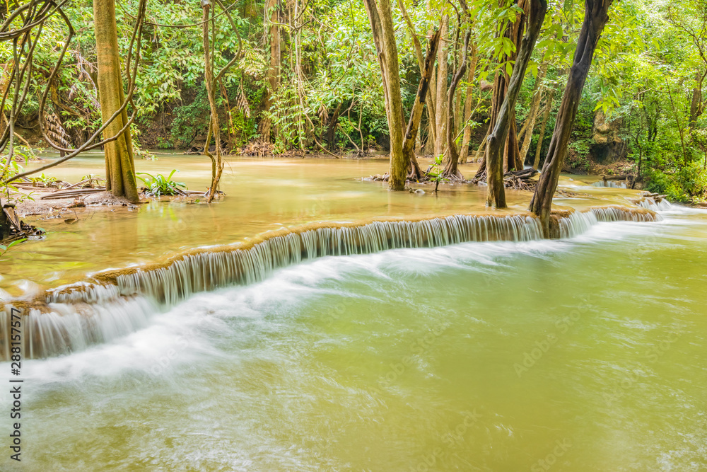 Huai Mae Khamin Waterfalls in Tropical Rainforest at Kanchanaburi Province, Thailand Huai Mae Khamin Waterfalls in Tropical Rainforest at Kanchanaburi Province, Thailand