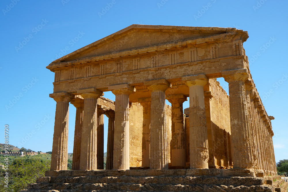 View to the temple of Concordia in the valley of temples near Agrigento