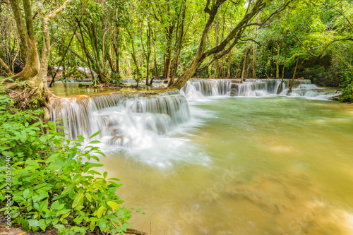 Huai Mae Khamin Waterfalls in Tropical Rainforest at Kanchanaburi Province  Thailand