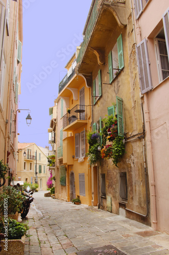 Narrow street in the old town paved with square tiles and greenery © Marija Crow