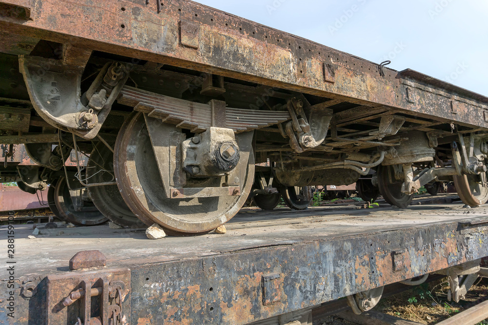 Lopburi, THAILAND - Jun 6, 2019 : Lost places / Abandoned, rusty railroad wagon, where the paint peels off , Old trains with rust in Thailand