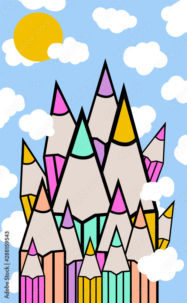 abstract drawing with color pencils. mountains concept abstract drawing with color pencils. mountains concept