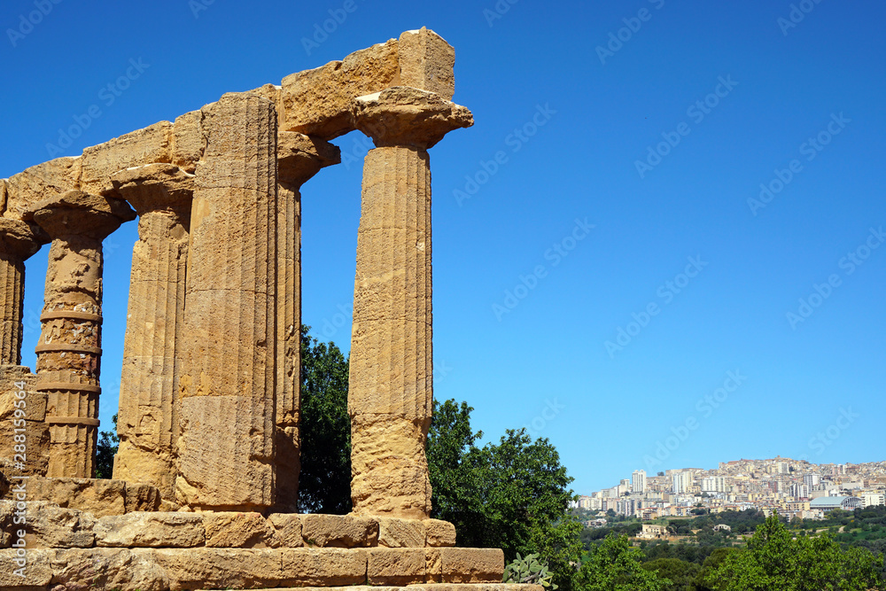 View to the temple of Heracles in the valley of temples near Agrigento
