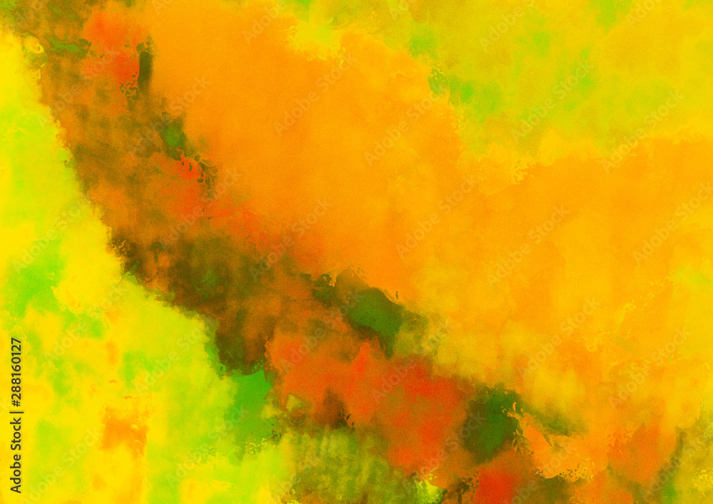 Abstract green, orange, yellow watercolor background