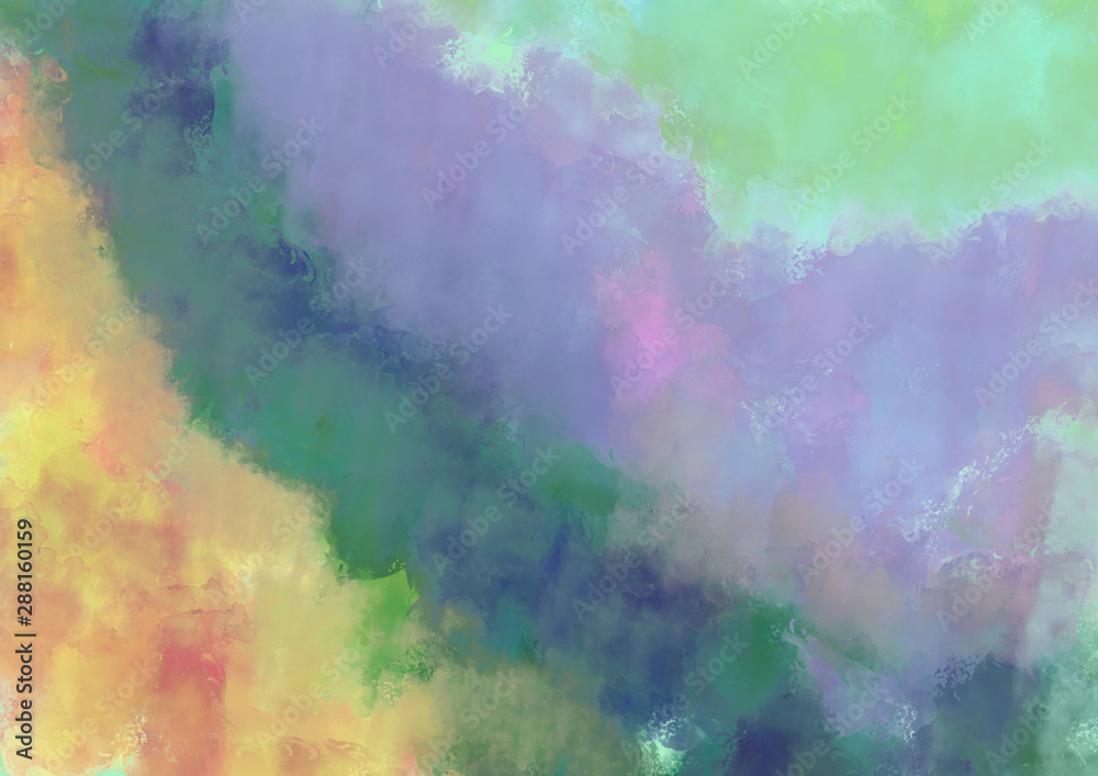 Fototapeta premium Abstract green, purple, blue, orange watercolor background