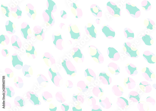 Abstract pattern of dots: pink, mint, yellow