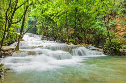 Huai Mae Khamin Waterfalls in Tropical Rainforest at Kanchanaburi Province, Thailand