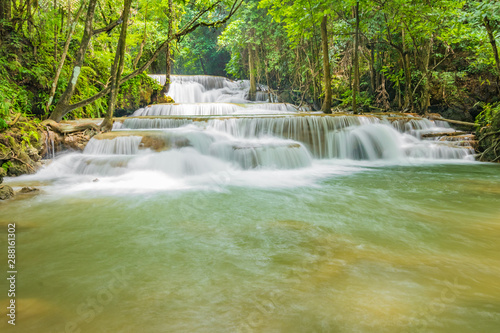 Huai Mae Khamin Waterfalls in Tropical Rainforest at Kanchanaburi Province  Thailand