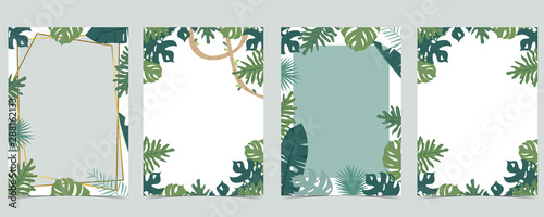 Obraz na płótnie Green animal collection of safari frame set with leaf,leaves vector illustration