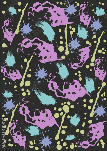 Colored abstract pattern with smears of the eighties: pink, mint, black, blue, purple