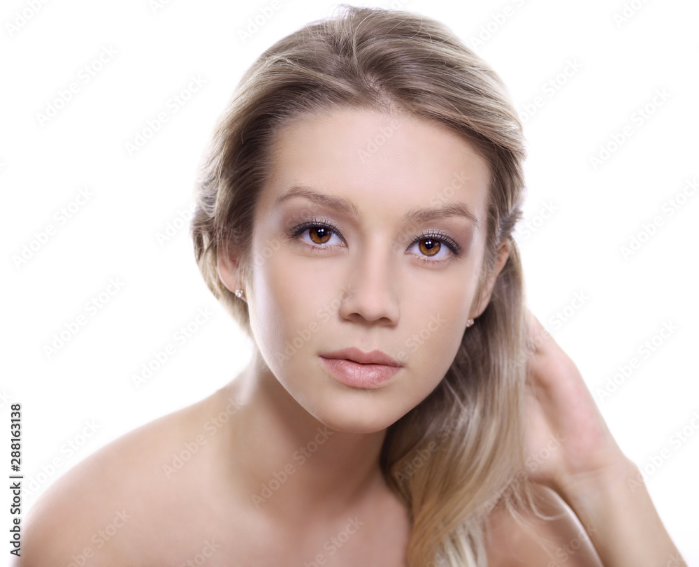 Close up young woman, isolated on white background Close up young woman, isolated on white background