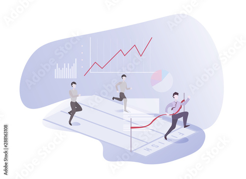 Illustration of business competition concept. Business people running. Illustration for web banner, business presentation and infographic