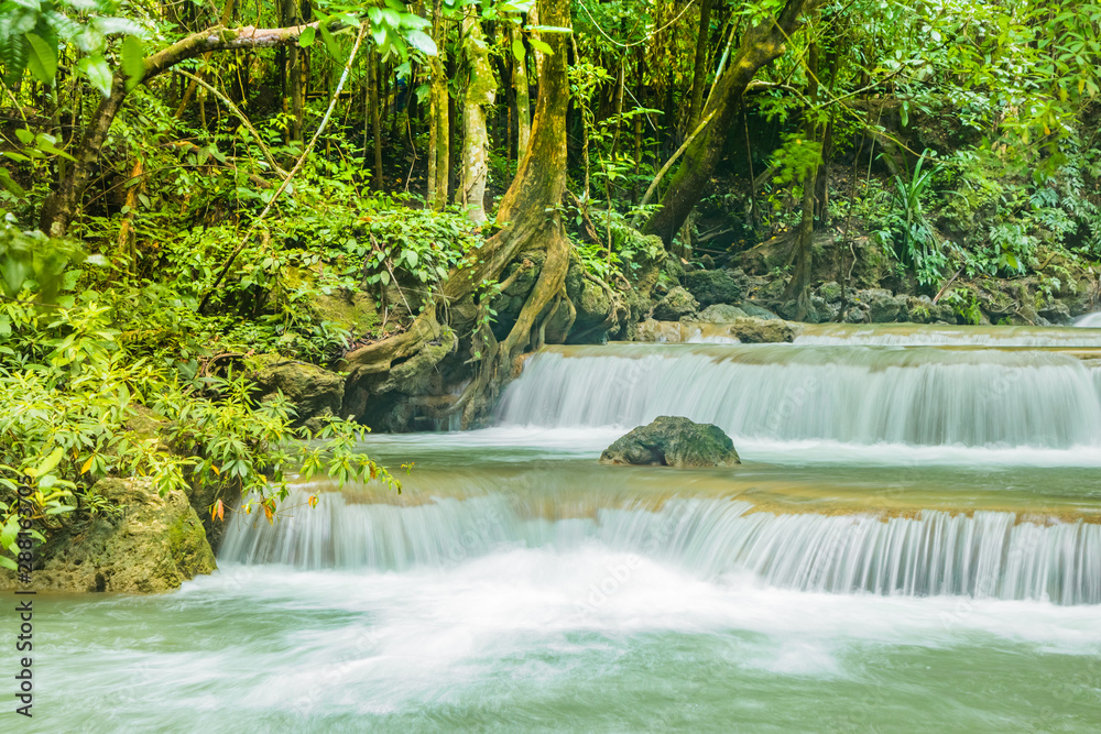 Huai Mae Khamin Waterfalls in Tropical Rainforest at Kanchanaburi Province, Thailand Huai Mae Khamin Waterfalls in Tropical Rainforest at Kanchanaburi Province, Thailand