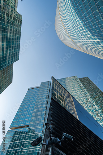 Skyscrapers of Moscow city business center closeup. Moscow International Business Center also referred to as Moscow-City