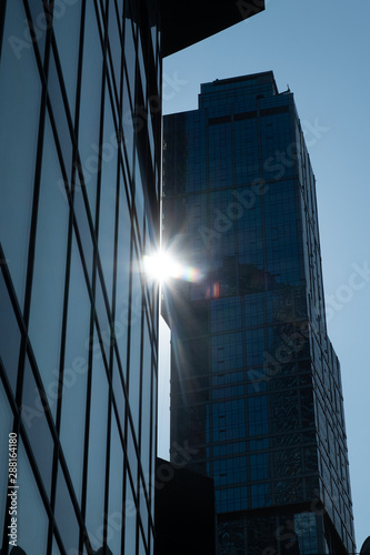 MOSCOW. RUSSIA - Septemer 5, 2019: Skyscrapers of Moscow city business center closeup. Moscow International Business Center also referred to as Moscow-City