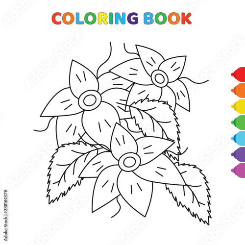 cute cartoon three flowers coloring book for kids. black and white vector illustration for coloring book. three flowers concept hand drawn illustration
