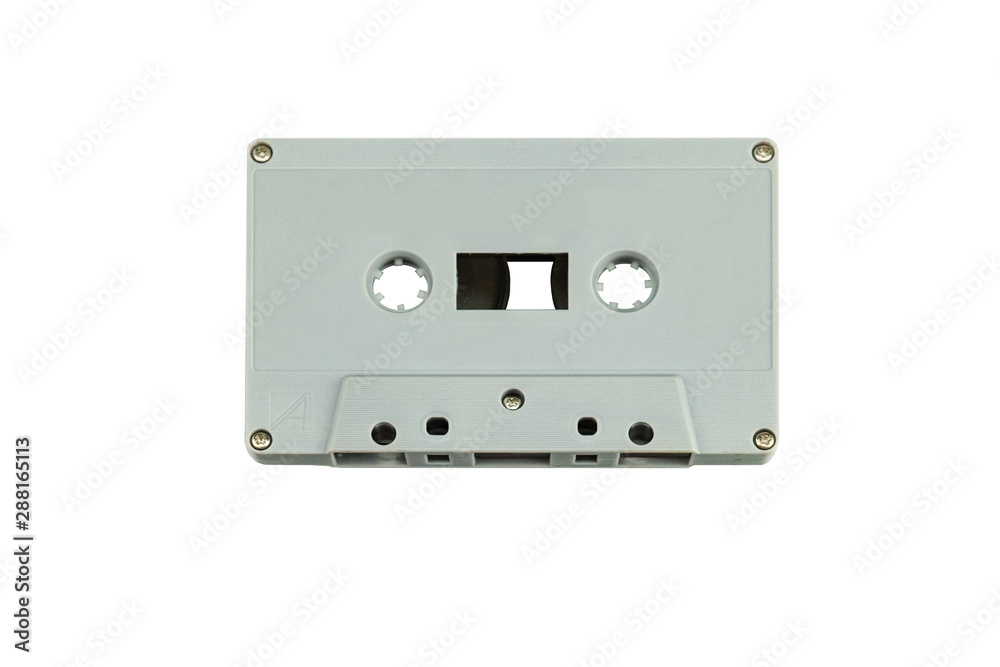 gray Tape cassette old audio technology isolated on white background gray Tape cassette old audio technology isolated on white background