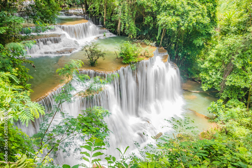 Huai Mae Khamin Waterfalls in Tropical Rainforest at Kanchanaburi Province, Thailand