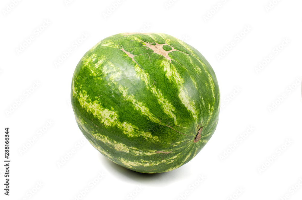 Ripe striped watermelon flawed isolated on white Ripe striped watermelon flawed isolated on white