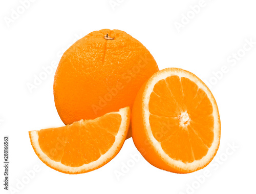 group of fresh orange fruits cut and slice isolated on white background with clipping path