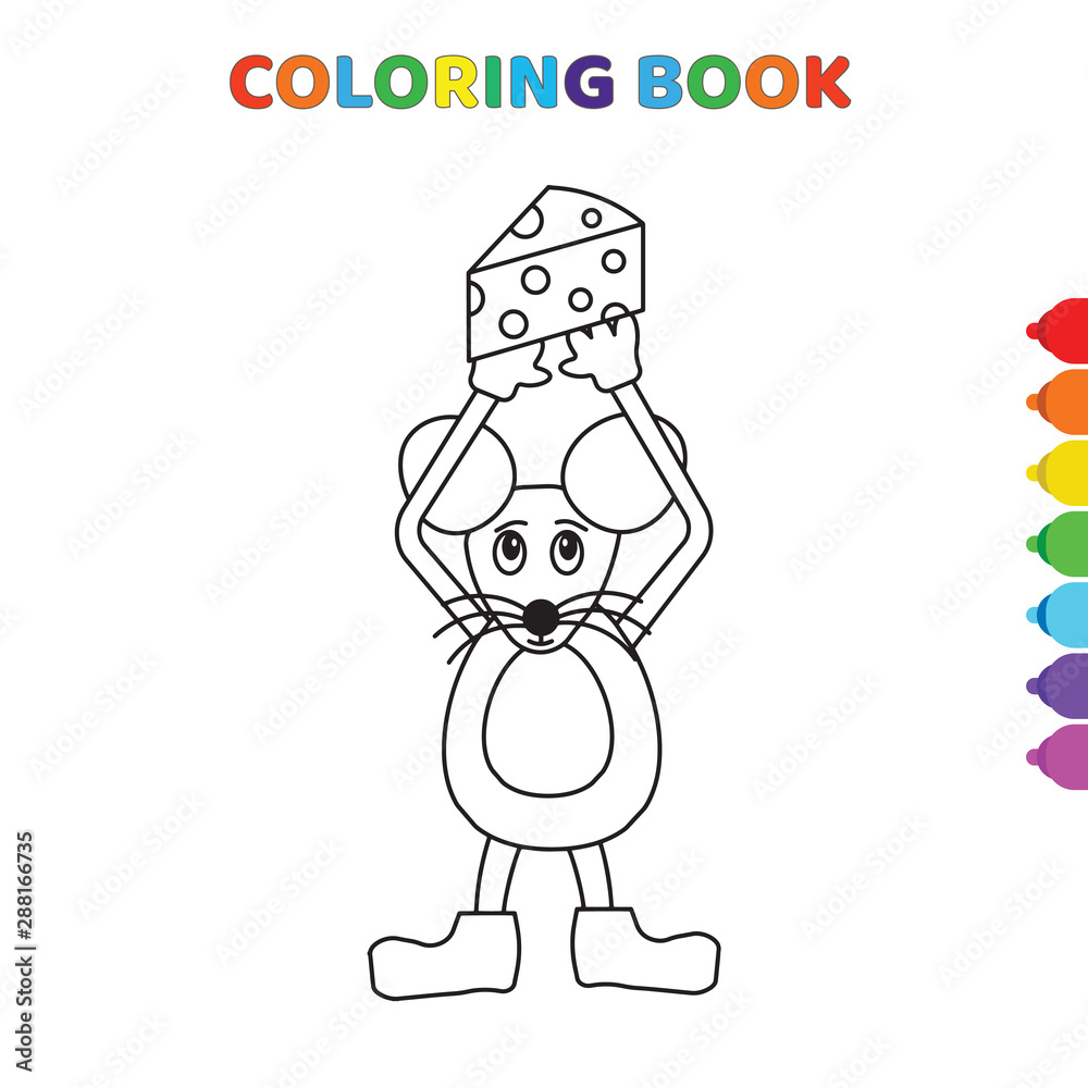 cute cartoon mouse takes cheese in a hand coloring book for kids. black and white vector illustration for coloring book. mouse takes cheese in a hand concept hand drawn illustration cute cartoon mouse takes cheese in a hand coloring book for kids. black and white vector illustration for coloring book. mouse takes cheese in a hand concept hand drawn illustration