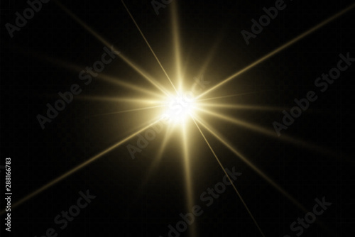 White glowing light explodes on a transparent background. with ray.  Transparent shining sun, bright flash.  Special lens flare light effect.