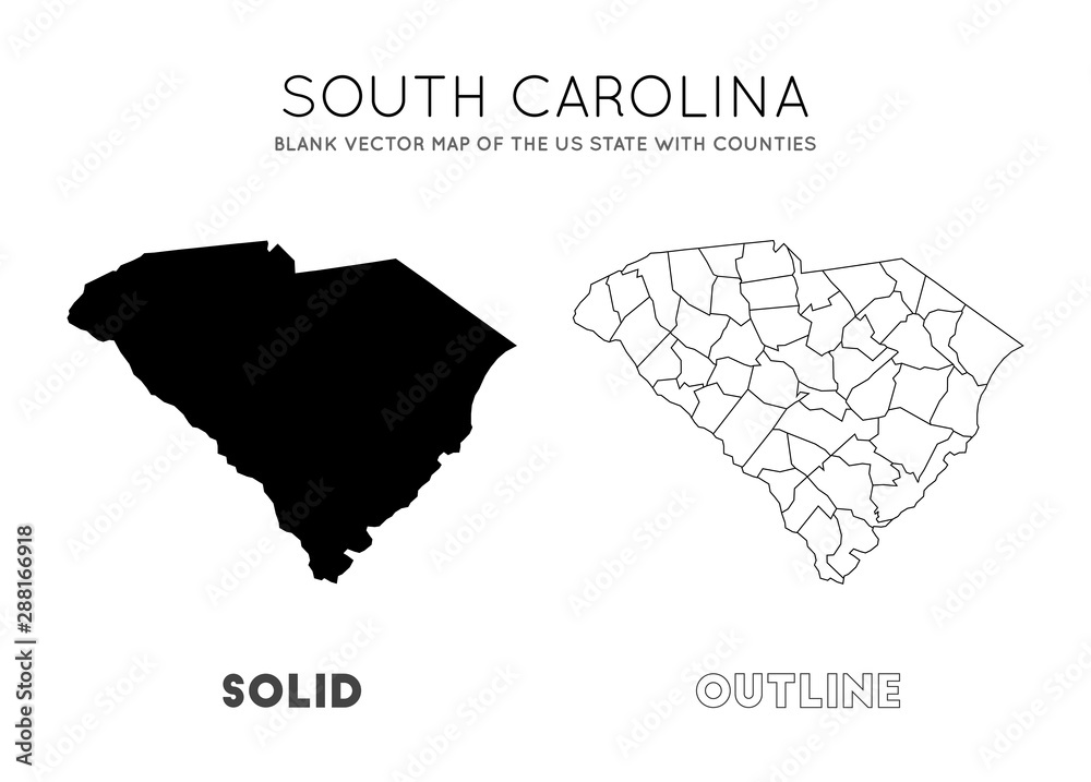 South Carolina map. Blank vector map of the US State with counties. Borders of South Carolina for your infographic. Vector illustration. South Carolina map. Blank vector map of the US State with counties. Borders of South Carolina for your infographic. Vector illustration.