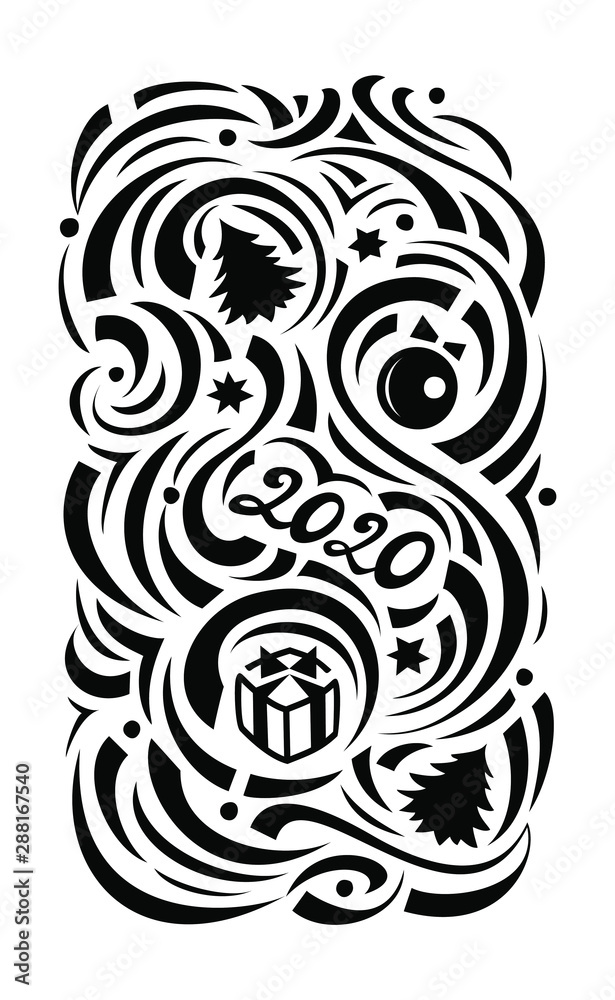 doodl, black and white flat ornament, on the theme of Christmas doodl, black and white flat ornament, on the theme of Christmas