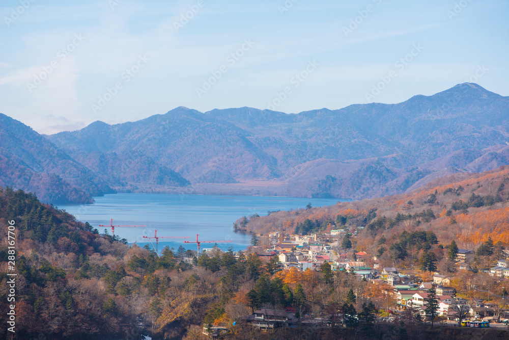 Chuzenji lake view at Akechidaira Ropeway of Nikko, Japan.